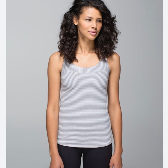Lululemon First Base Racerback Workout Tank Top Grey White Stripes Womens Size 6 - Picture 1 of 4